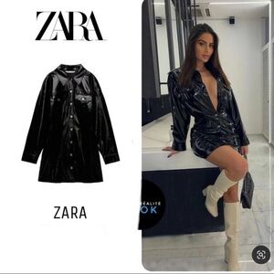 ZARA BLOGGER FAVORITE PATIENT LEATHER DRESS BLACK Sz Med
